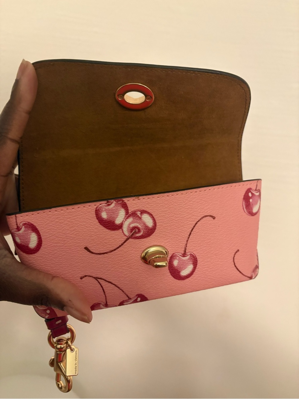 Coach Pink Cherry Turnlock Wristlet Wallet with Gold Hardware - Picture 2 of 5